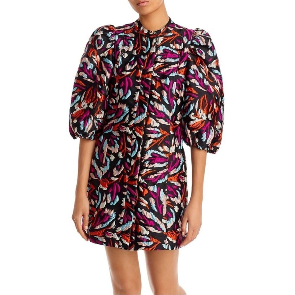 NWT Essentiel Antwerp Cure Puff Sleeve Mini Dress Multicolor Jacquard 34 US 4